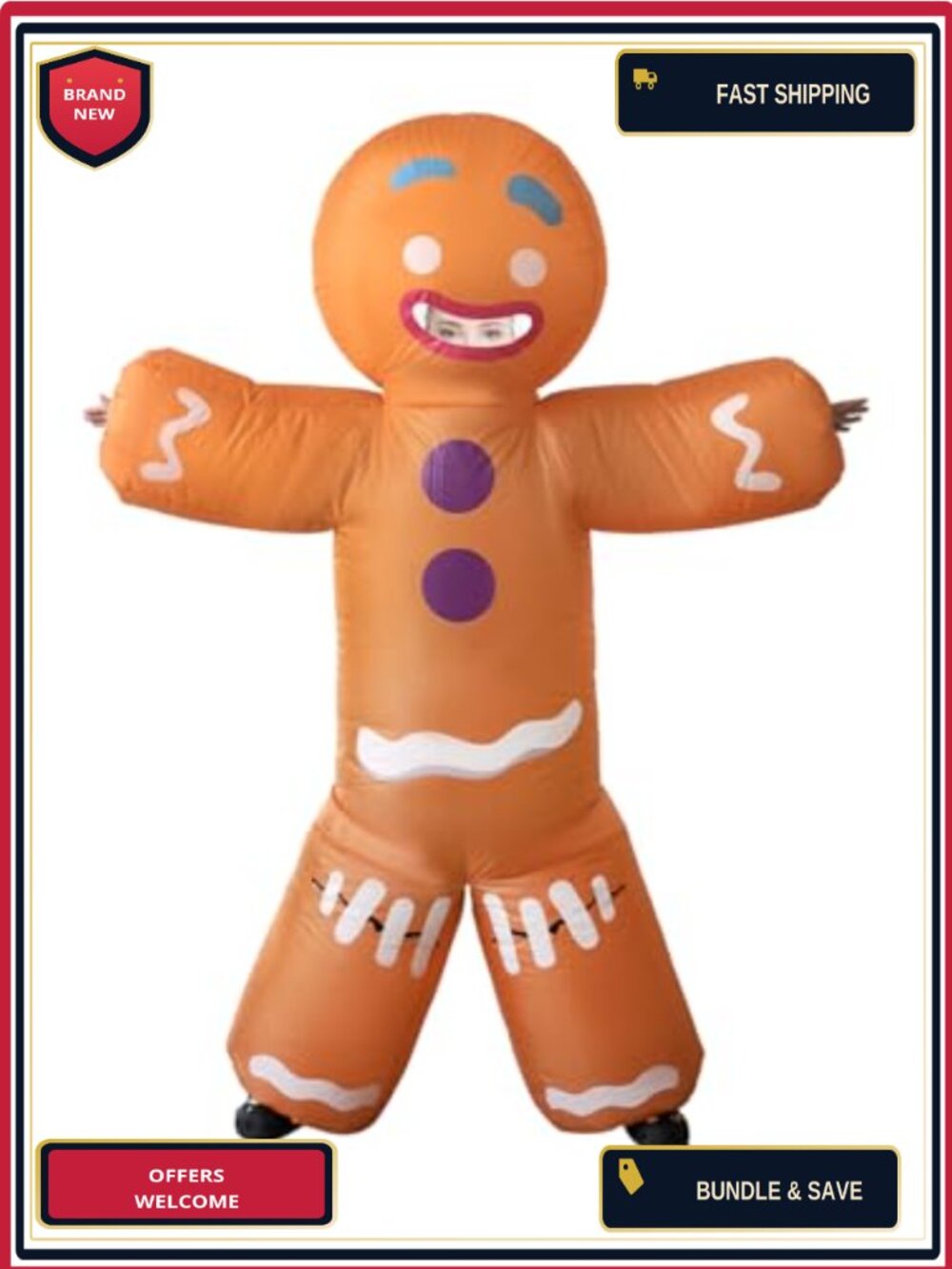 Inflatable Gingerbread Man Costume Adult Blow Up Suit for Christmas Halloween